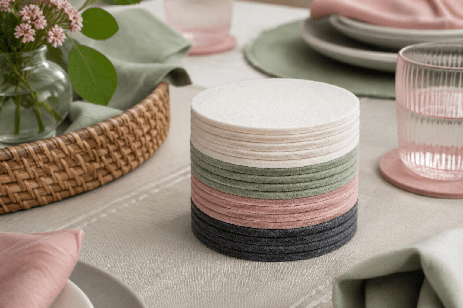 Felt Coasters (12) — On the table