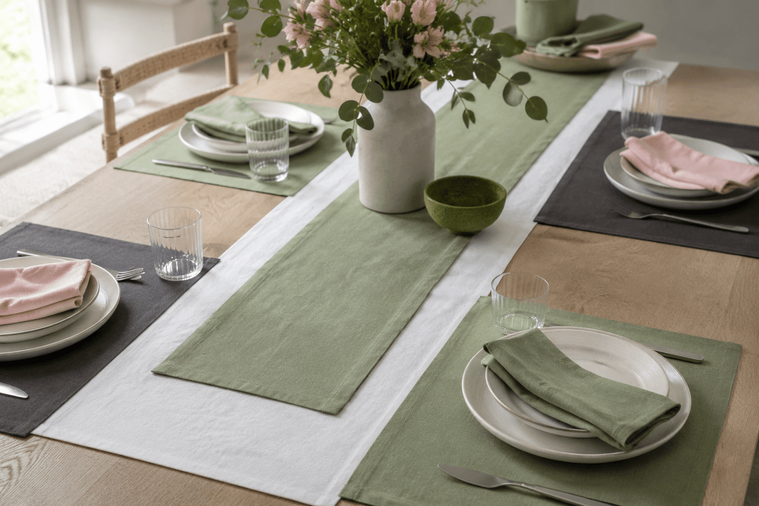 Coordinated table setting bundle of placemats, napkins and a runner